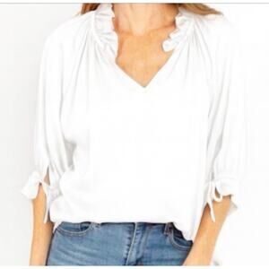 Sofia Eloise Blouse One Size White Italy V-Neck Ruffled Collar 100% Cotton Boho